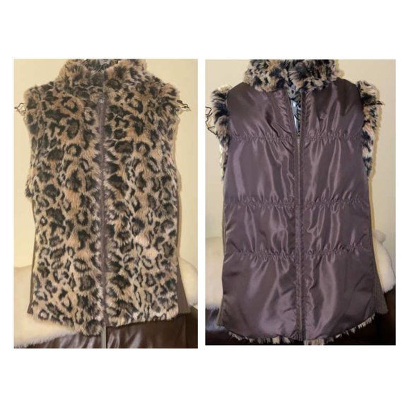 Reversible Faux Fur Animal Print Stretch-side Vest Size XL Brown & Black - Picture 1 of 6